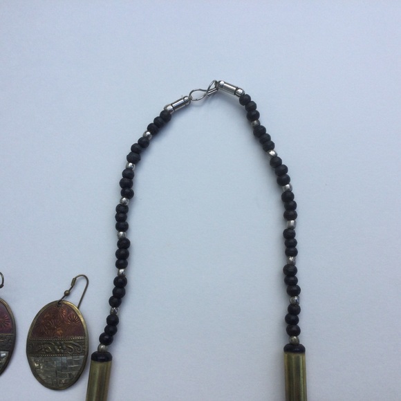 Vintage Mixed Metal Statement Necklace & Earrings - Picture 3 of 7